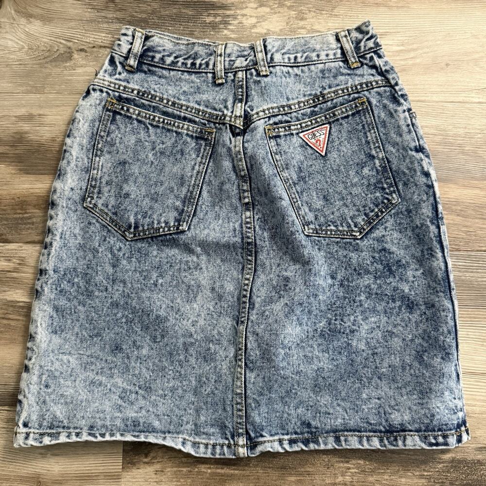 Vintage Waist 27 80s Georges Marciano Guess High Waist Acid Wash Denim Skirt USA - Picture 3 of 8